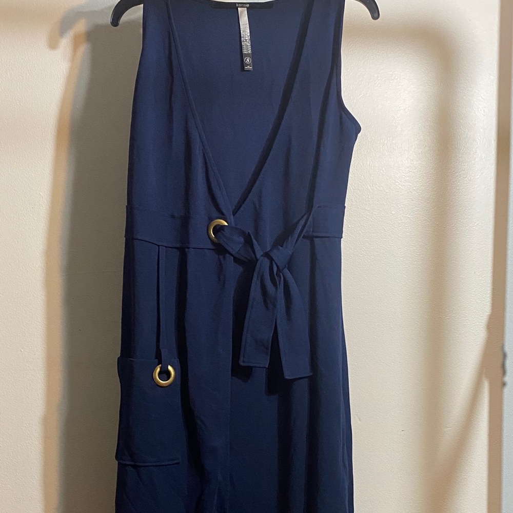 Kensie Navy Midi Dress with Gold Rings